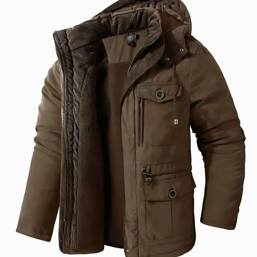 Herren Winterjacke mit winddichter Oberfläche und Fleece-Futter - Khaki