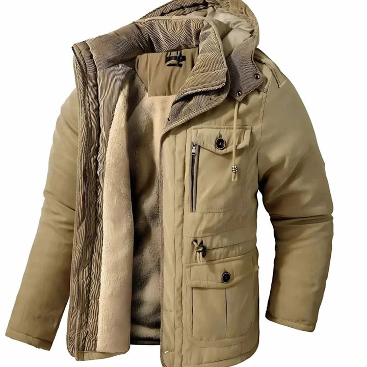 Herren Winterjacke mit winddichter Oberfläche und Fleece-Futter - Khaki