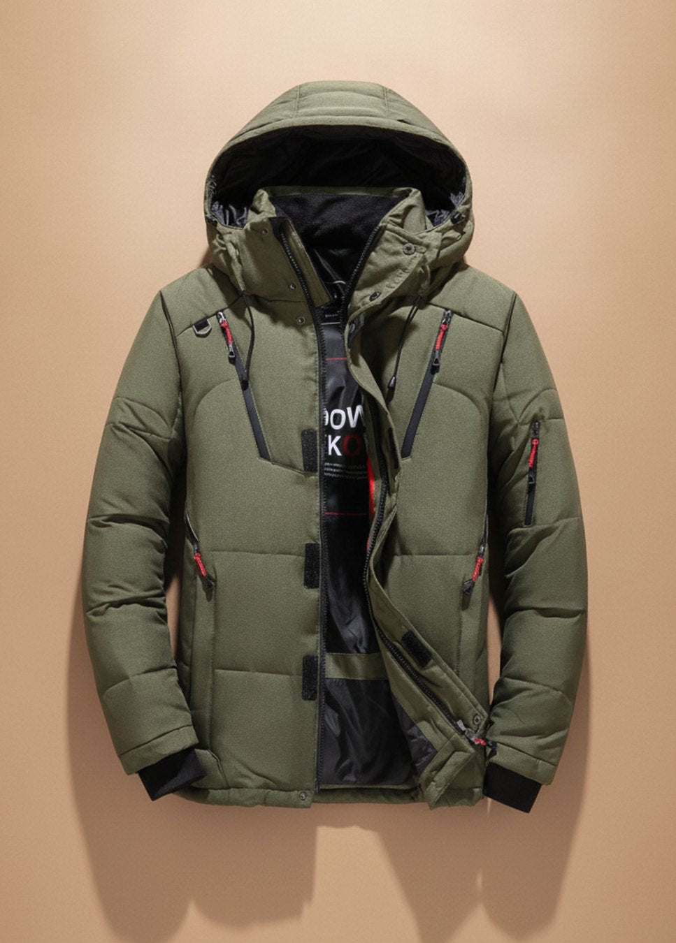 Herren Winterjacke mit winddichter Oberfläche und Kapuze - Schwarz