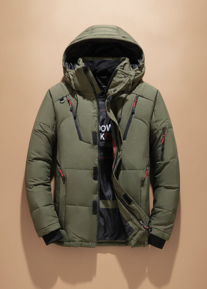 Herren Winterjacke mit winddichter Oberfläche und Kapuze - Schwarz