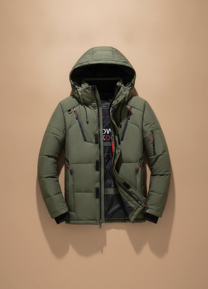 Herren Winterjacke mit winddichter Oberfläche und Kapuze - Grau