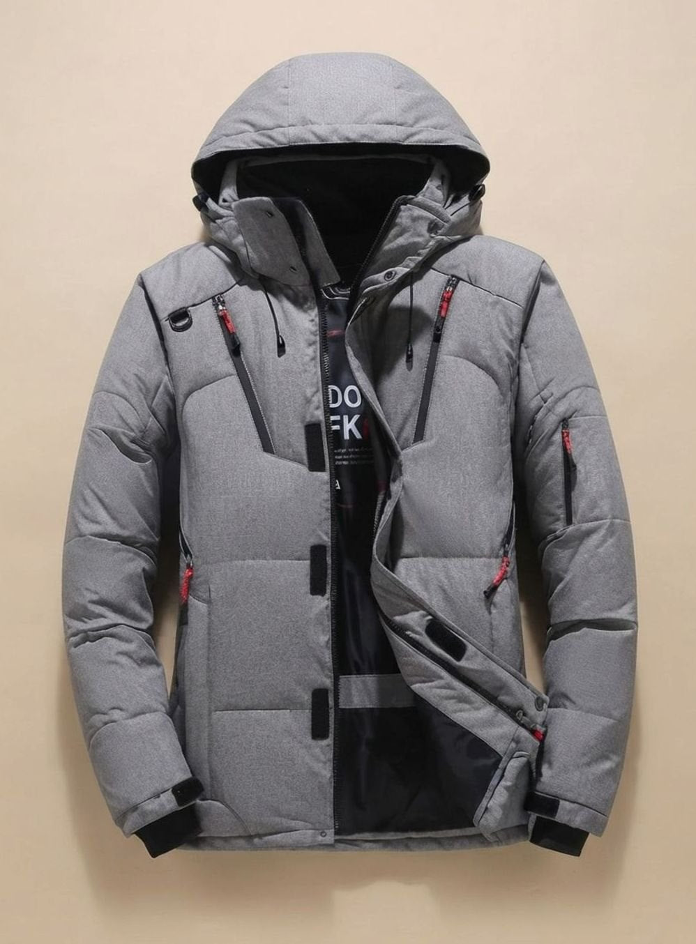 Herren Winterjacke mit winddichter Oberfläche und Kapuze - Grau