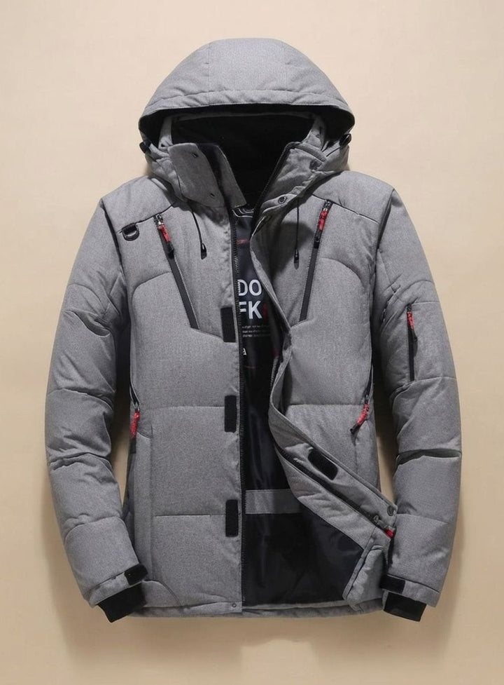 Herren Winterjacke mit winddichter Oberfläche und Kapuze - Grau