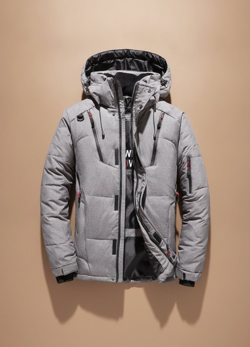 Herren Winterjacke mit winddichter Oberfläche und Kapuze - Grau