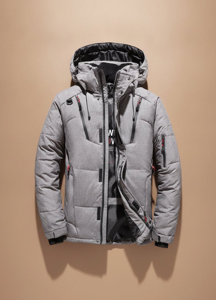 Herren Winterjacke mit winddichter Oberfläche und Kapuze - Grau