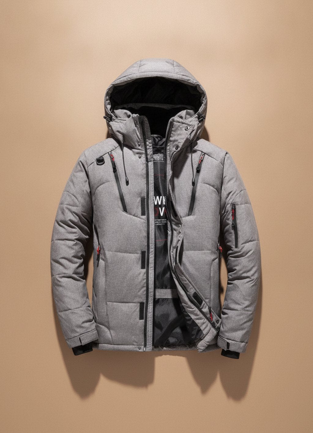 Herren Winterjacke mit winddichter Oberfläche und Kapuze - Schwarz