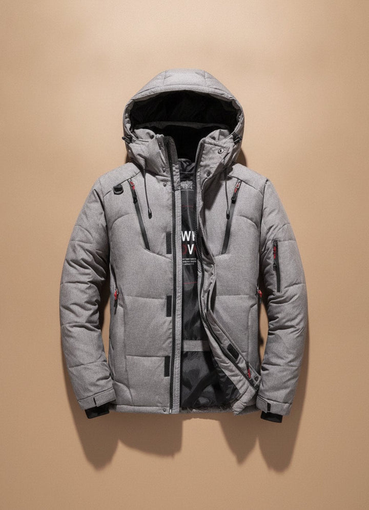 Herren Winterjacke mit winddichter Oberfläche und Kapuze - Schwarz