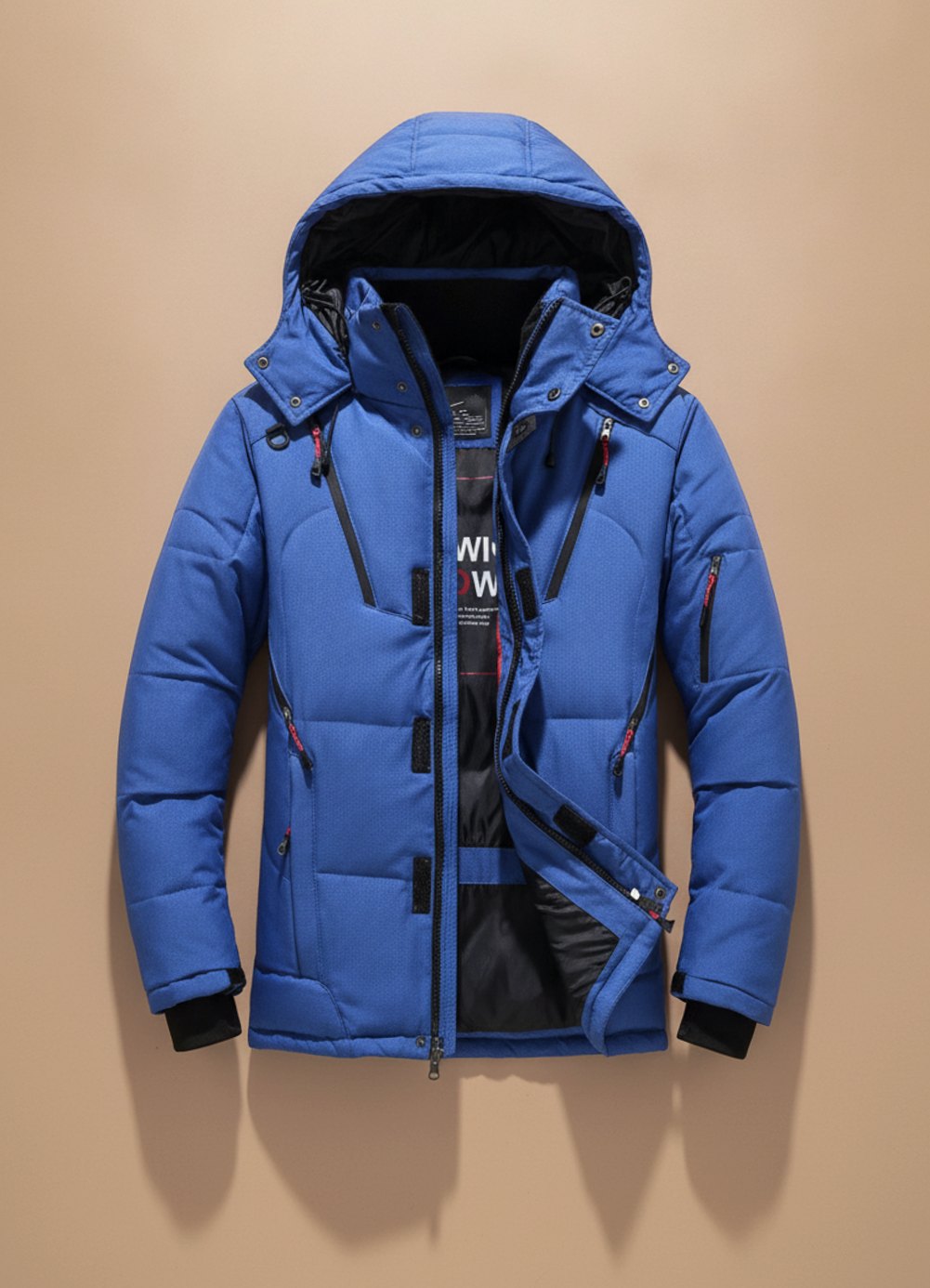 Herren Winterjacke mit winddichter Oberfläche und Kapuze - Schwarz