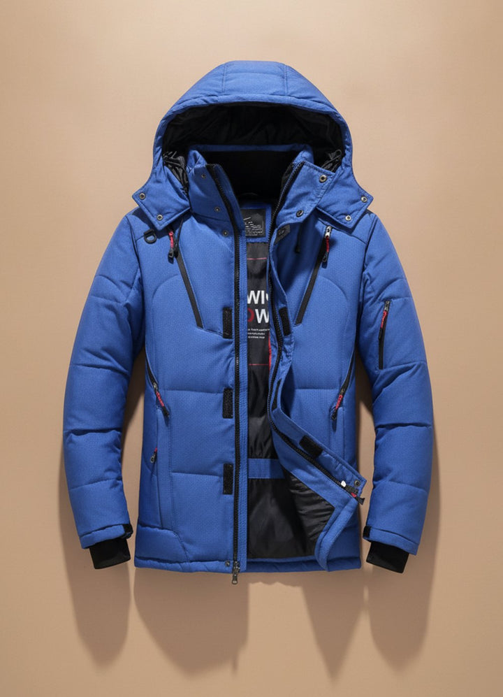 Herren Winterjacke mit winddichter Oberfläche und Kapuze - Schwarz