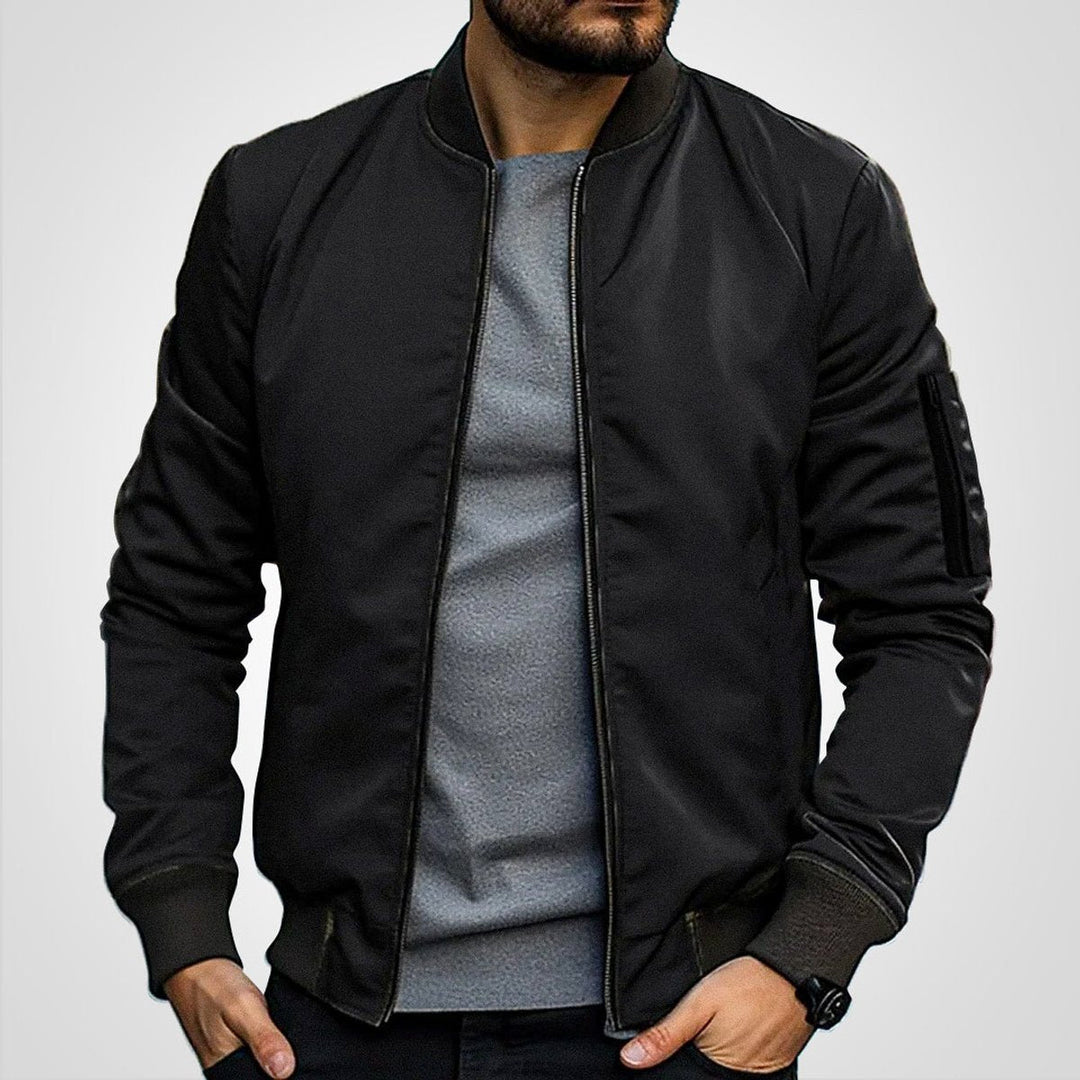 Men's Classic Slim-Fit Zip-Up Bomber Jacket - Black