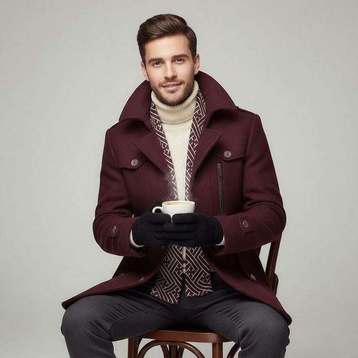 Herren Wintermantel mit gemustertem Kragen