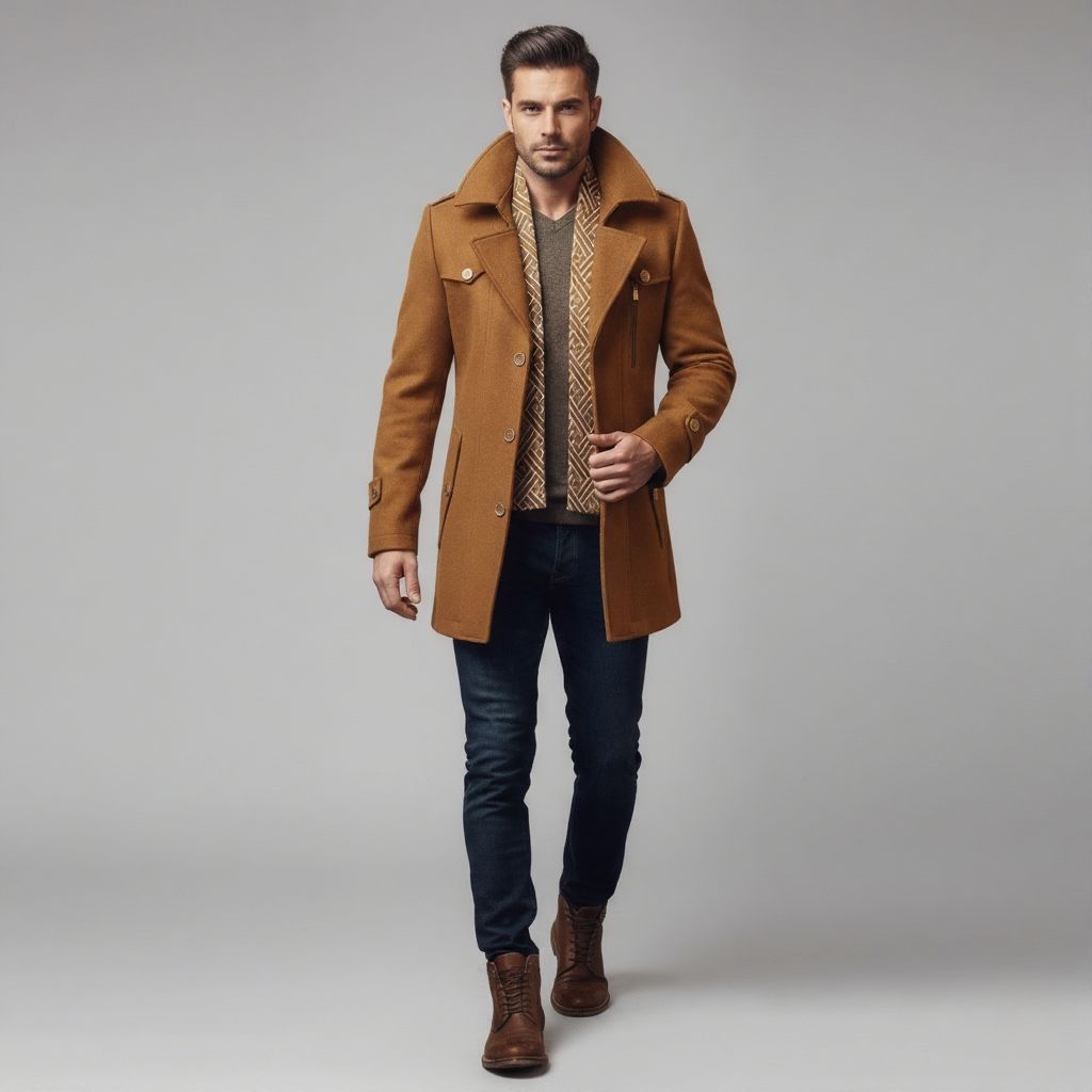 Herren Wintermantel mit gemustertem Kragen