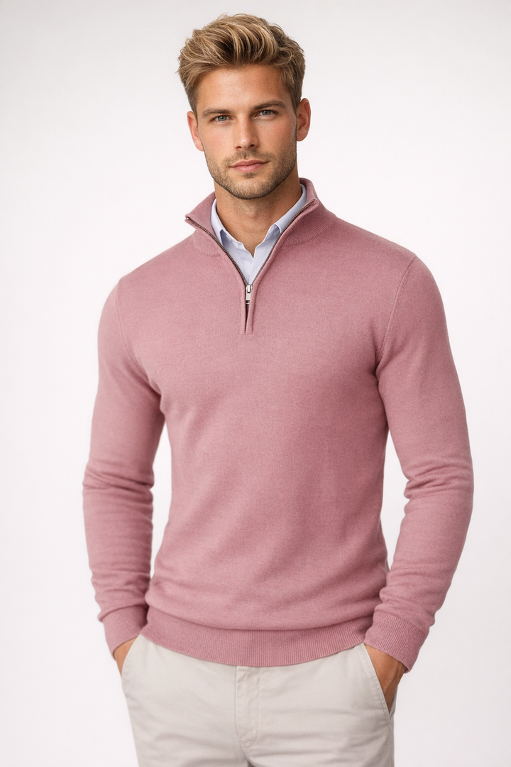 Herren Zip-Pullover mit geripptem Stehkragen
