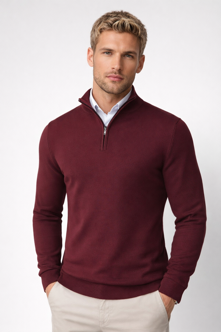 Herren Zip-Pullover mit geripptem Stehkragen