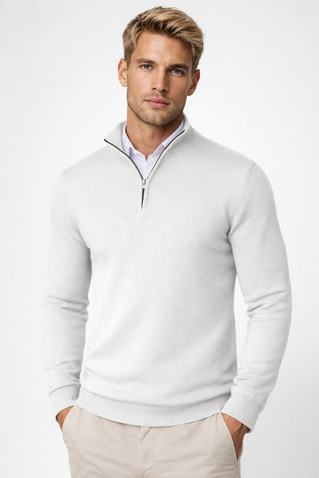 Herren Zip-Pullover mit geripptem Stehkragen