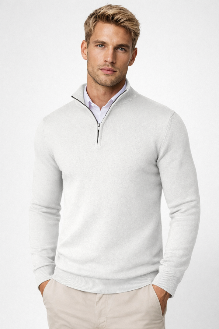 Herren Zip-Pullover mit geripptem Stehkragen