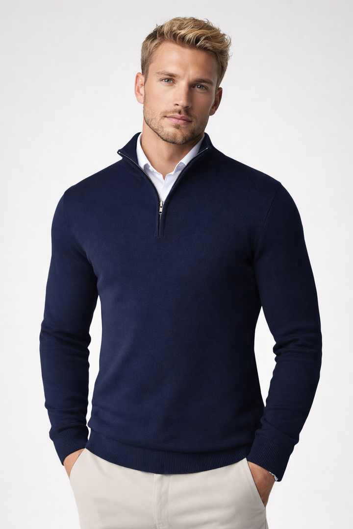 Herren Zip-Pullover mit geripptem Stehkragen