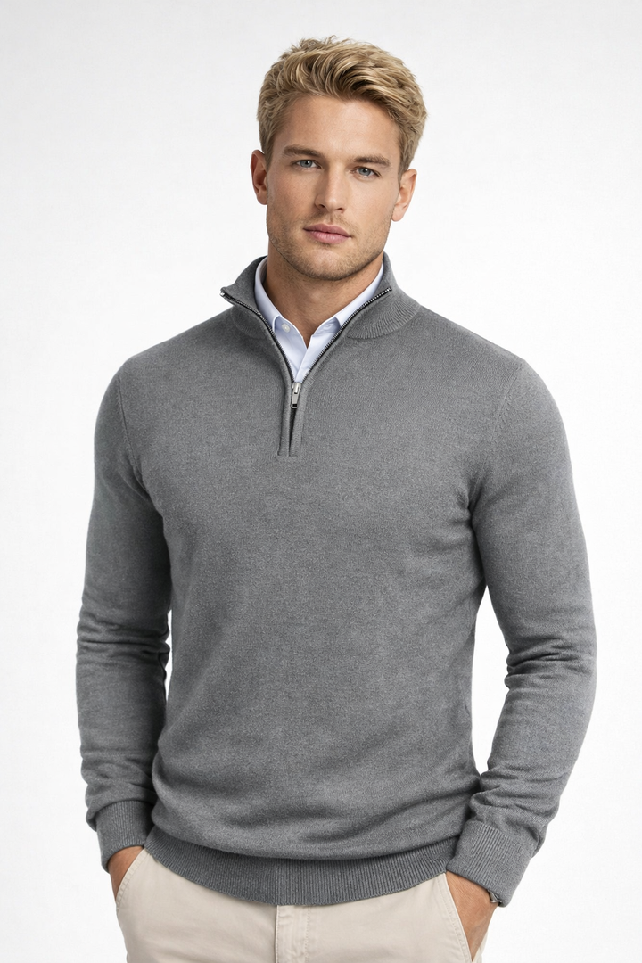 Herren Zip-Pullover mit geripptem Stehkragen
