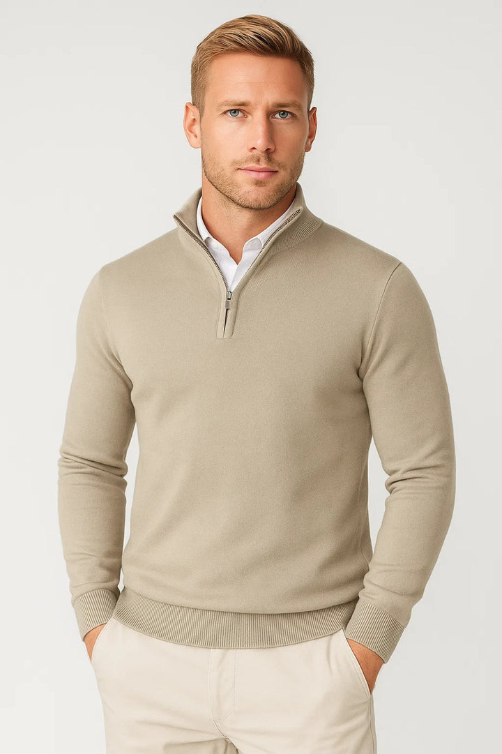 Herren Zip-Pullover mit geripptem Stehkragen