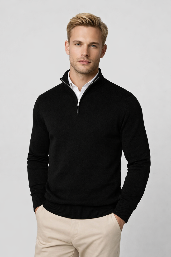 Herren Zip-Pullover mit geripptem Stehkragen