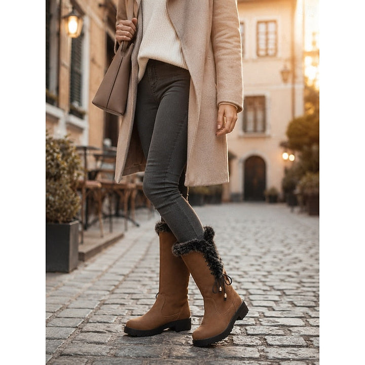 Damen Winterstiefel Kniehoch Kunstfell Blockabsatz Winterschuhe