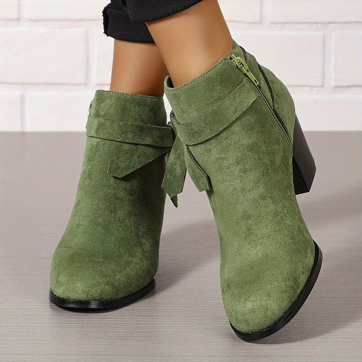 Damen Stiefeletten Blockabsatz Schleife Reissverschluss Boots