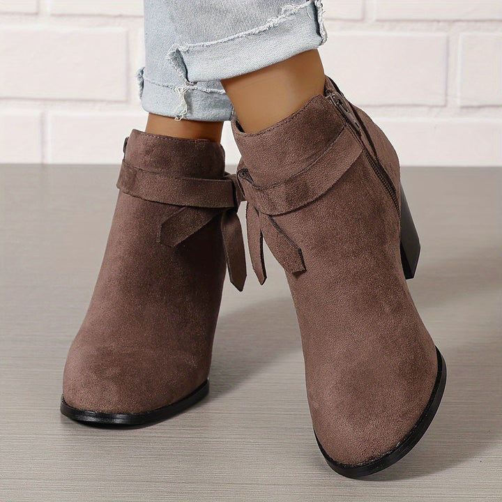 Damen Stiefeletten Blockabsatz Schleife Reissverschluss Boots