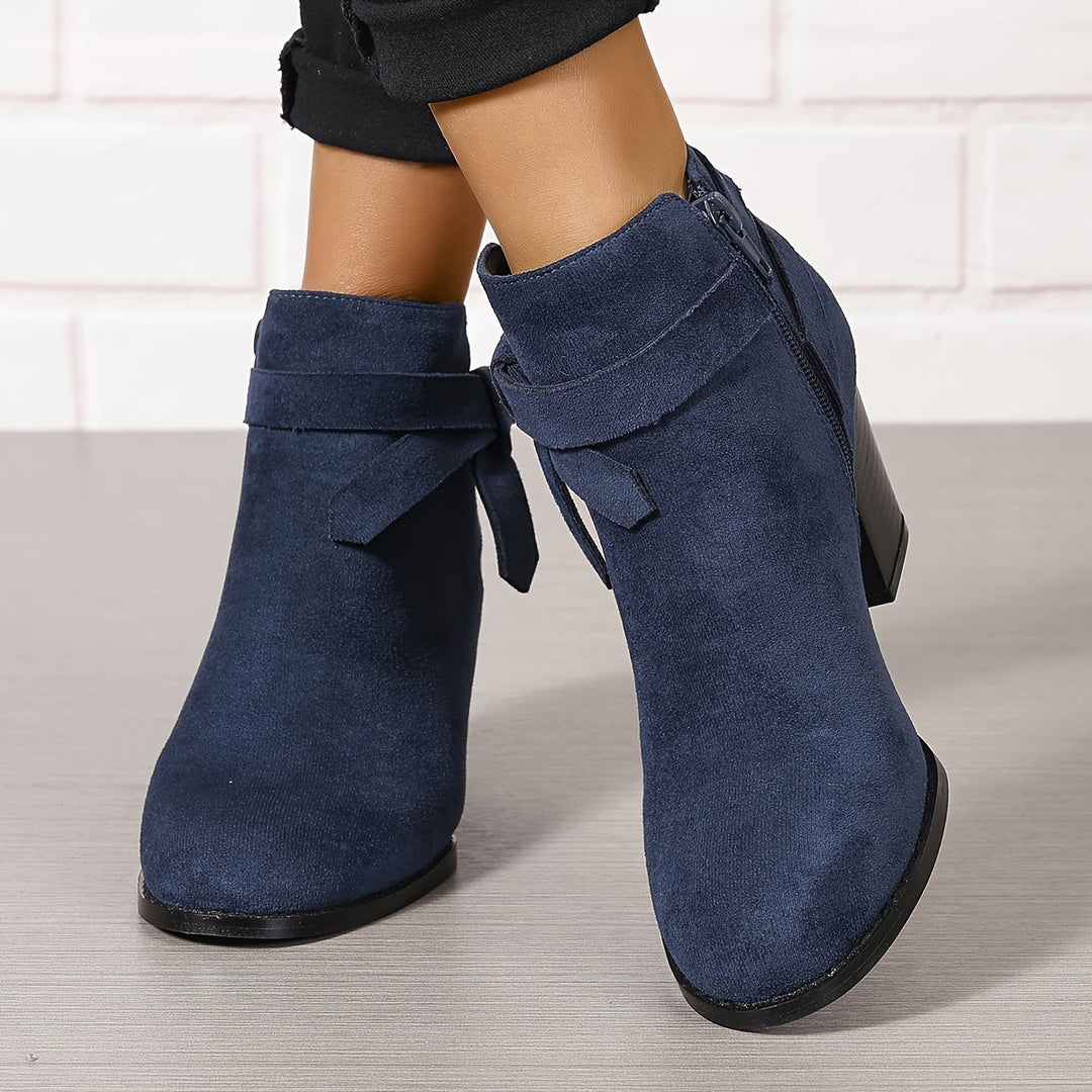 Damen Stiefeletten Blockabsatz Schleife Reissverschluss Boots