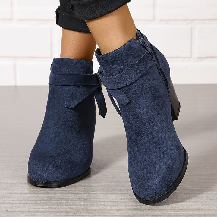 Damen Stiefeletten Blockabsatz Schleife Reissverschluss Boots