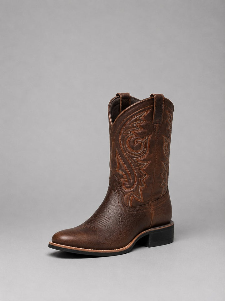 Damen Stiefeletten Leder Blockabsatz Bestickte Westernstiefel