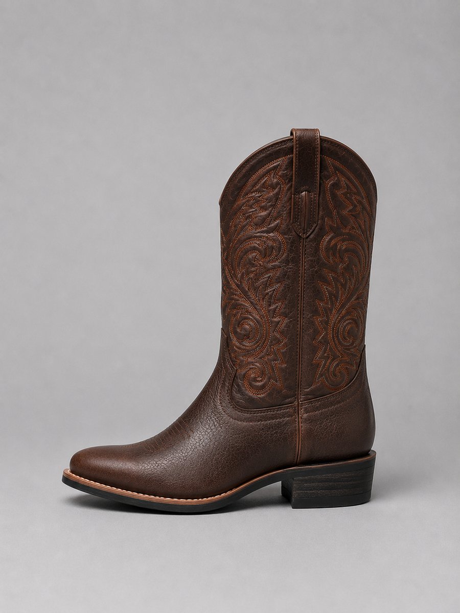 Damen Stiefeletten Leder Blockabsatz Bestickte Westernstiefel