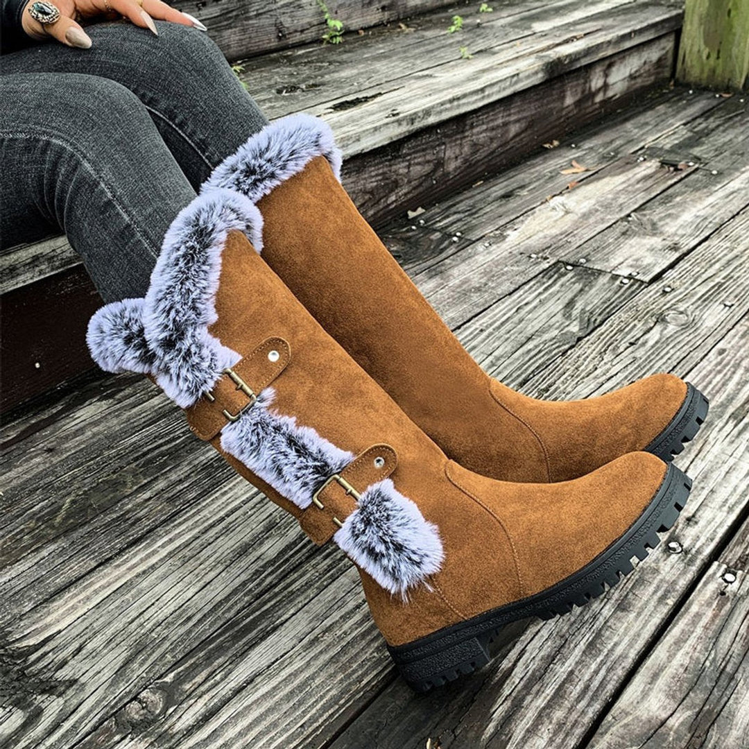 Damen Winterstiefel Gefütterte Kniehohe Stiefel Schnallen Boots