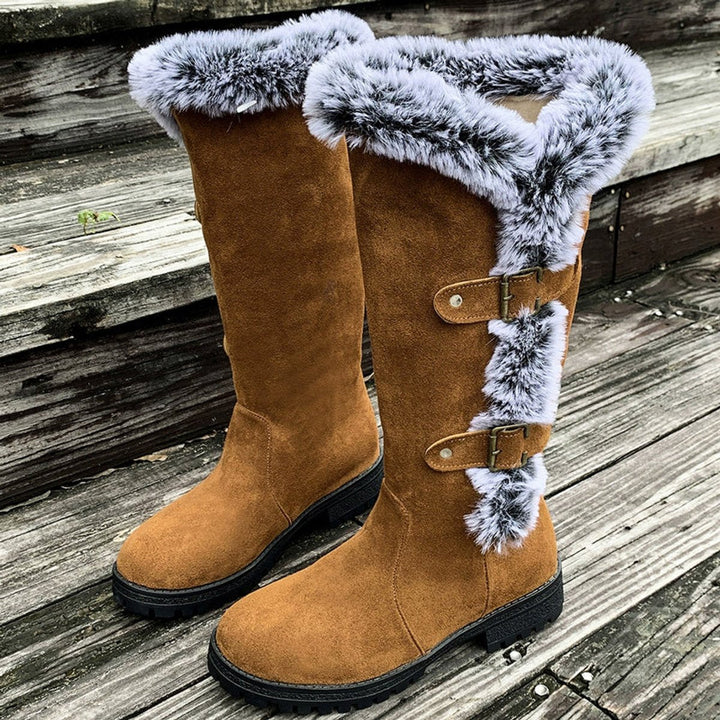 Damen Winterstiefel Gefütterte Kniehohe Stiefel Schnallen Boots