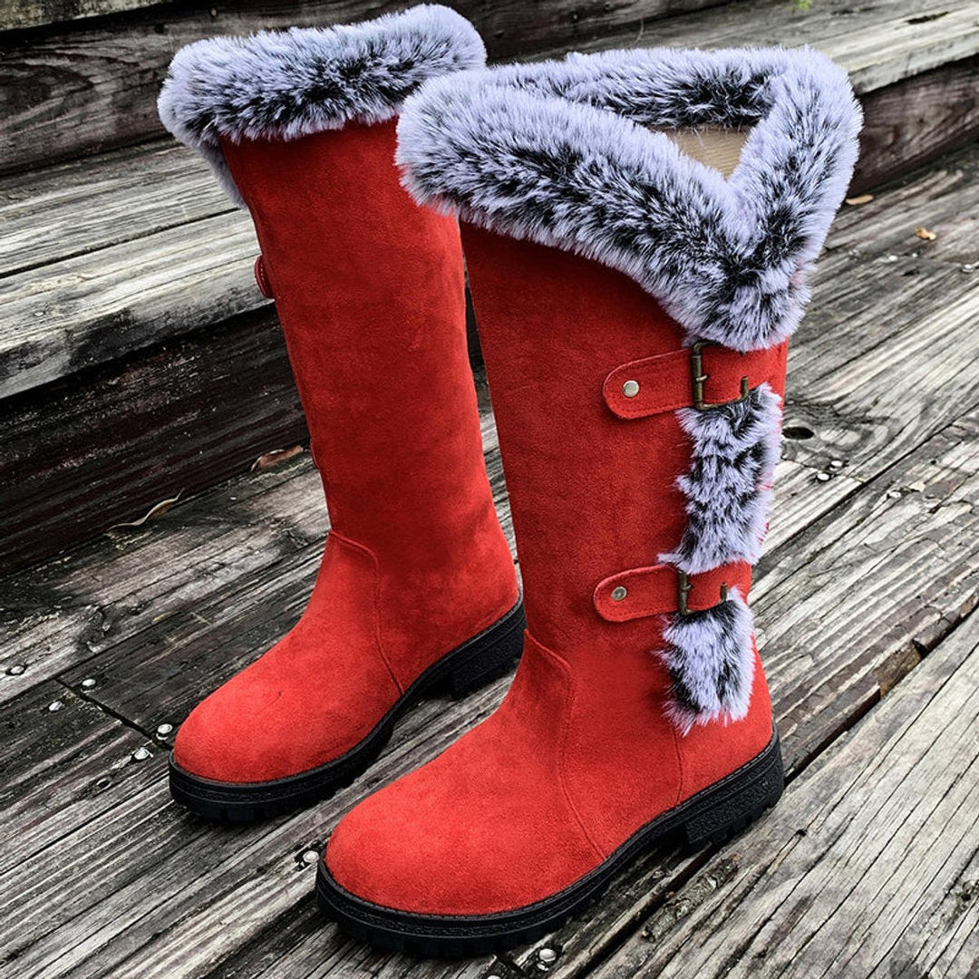 Damen Winterstiefel Gefütterte Kniehohe Stiefel Schnallen Boots