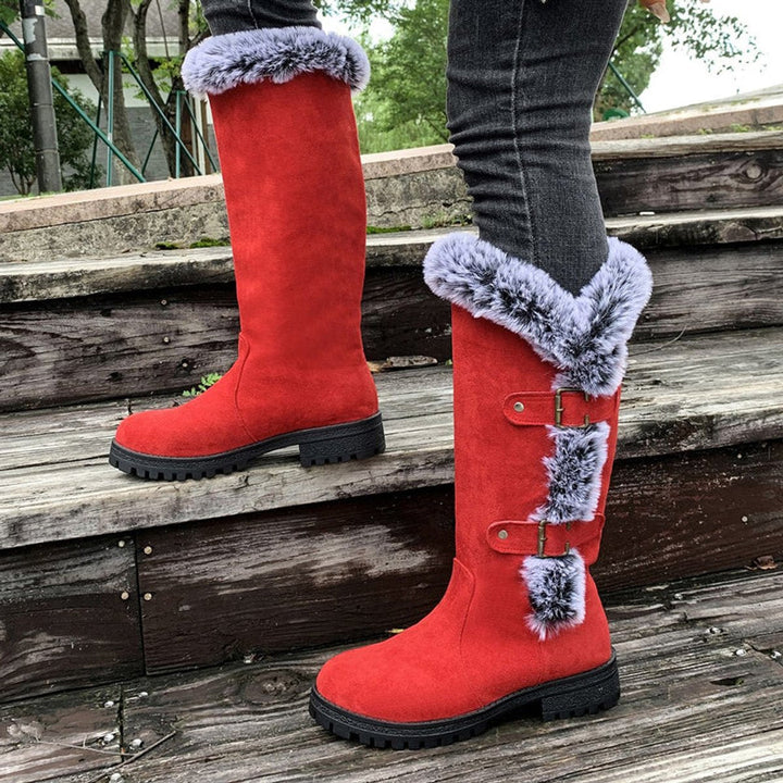 Damen Winterstiefel Gefütterte Kniehohe Stiefel Schnallen Boots