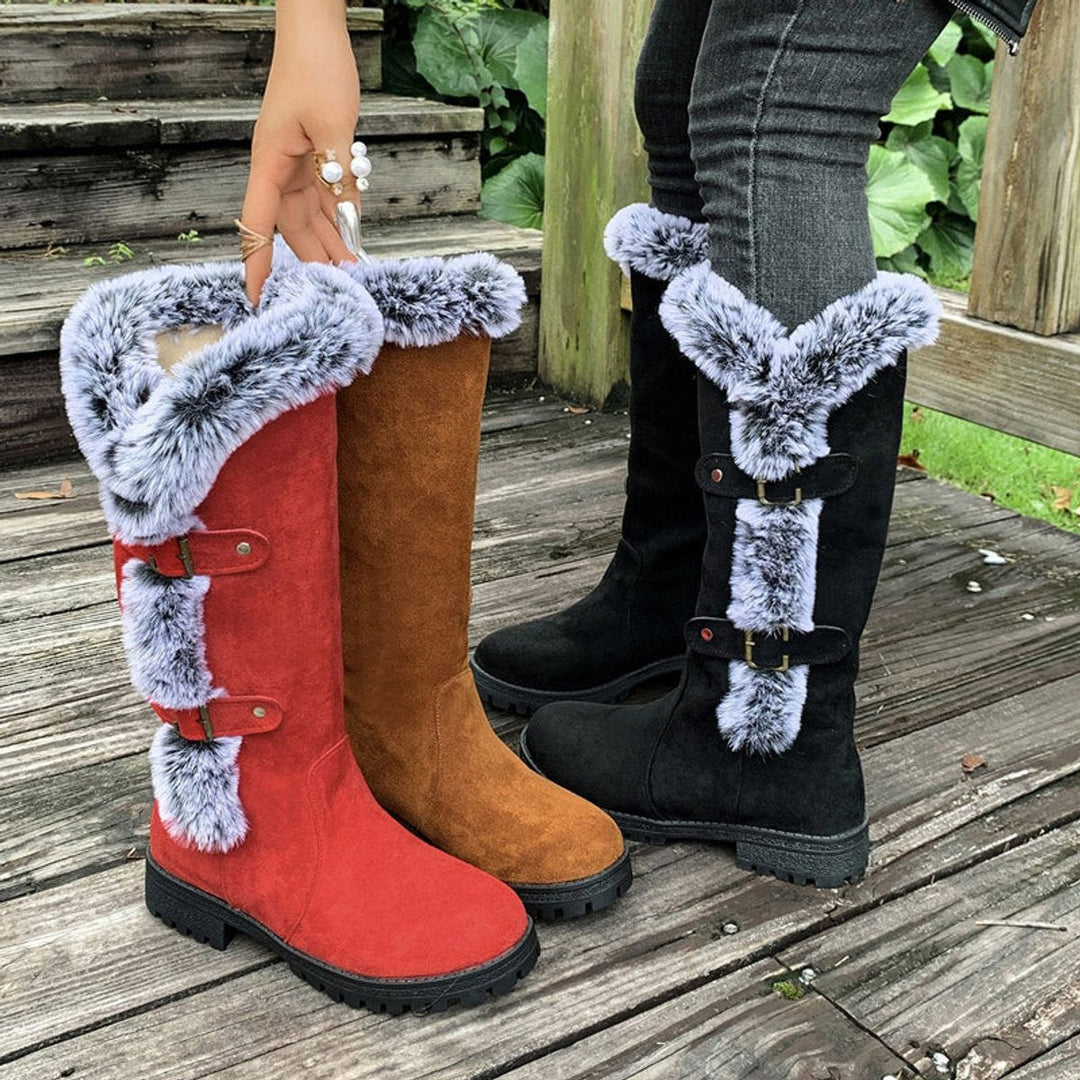Damen Winterstiefel Gefütterte Kniehohe Stiefel Schnallen Boots