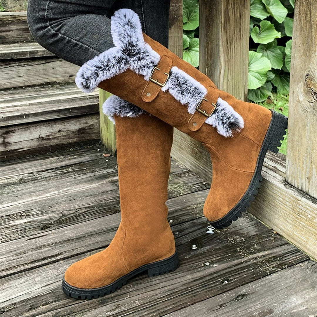 Damen Winterstiefel Gefütterte Kniehohe Stiefel Schnallen Boots