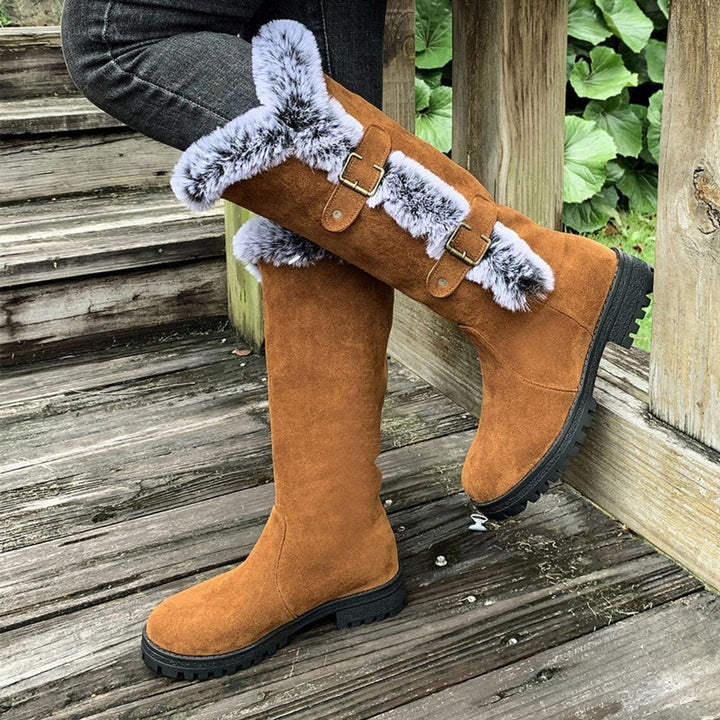 Damen Winterstiefel Gefütterte Kniehohe Stiefel Schnallen Boots