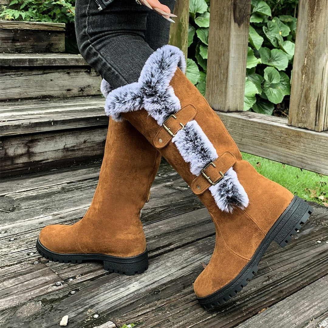 Damen Winterstiefel Gefütterte Kniehohe Stiefel Schnallen Boots