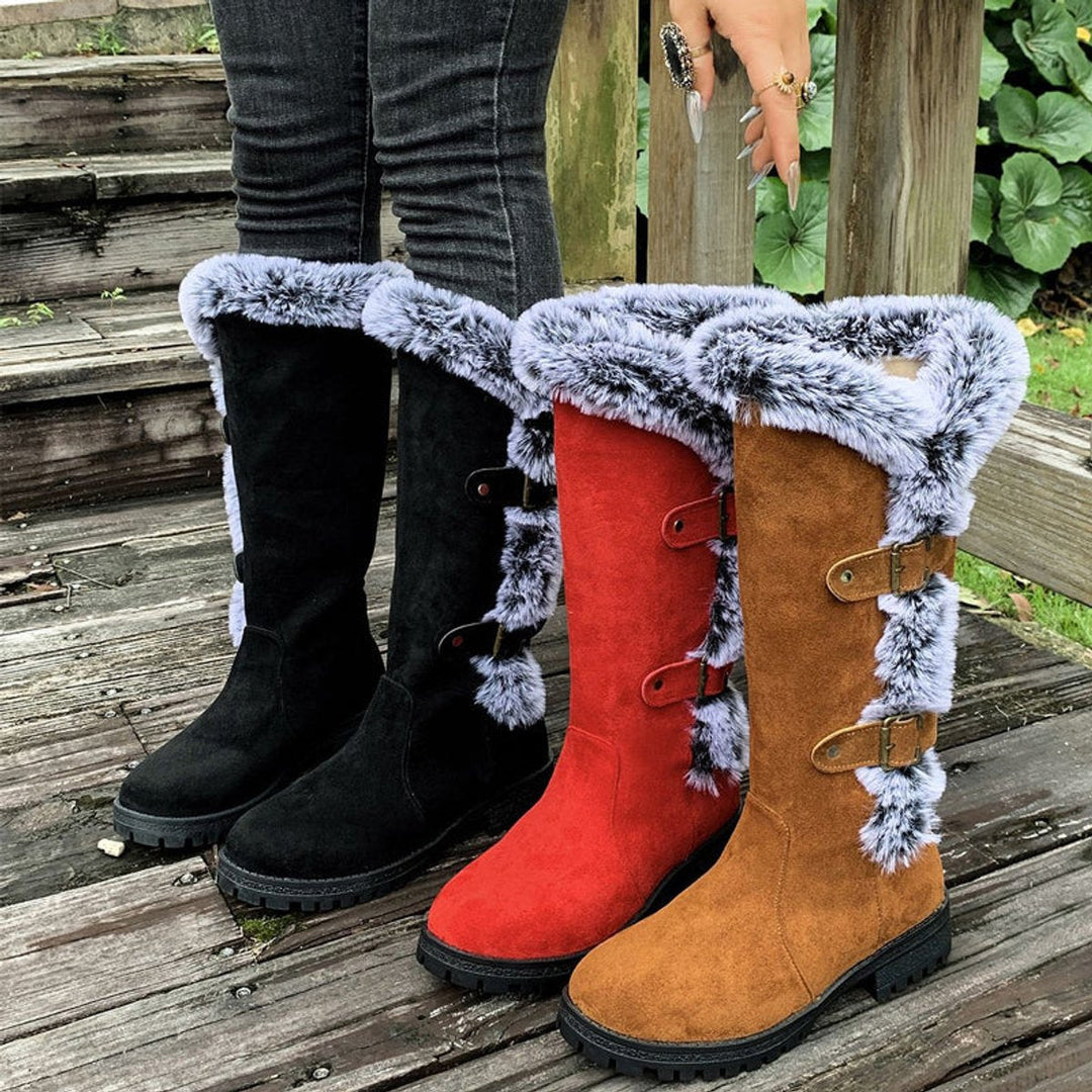 Damen Winterstiefel Gefütterte Kniehohe Stiefel Schnallen Boots
