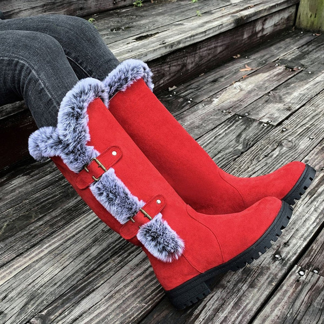 Damen Winterstiefel Gefütterte Kniehohe Stiefel Schnallen Boots