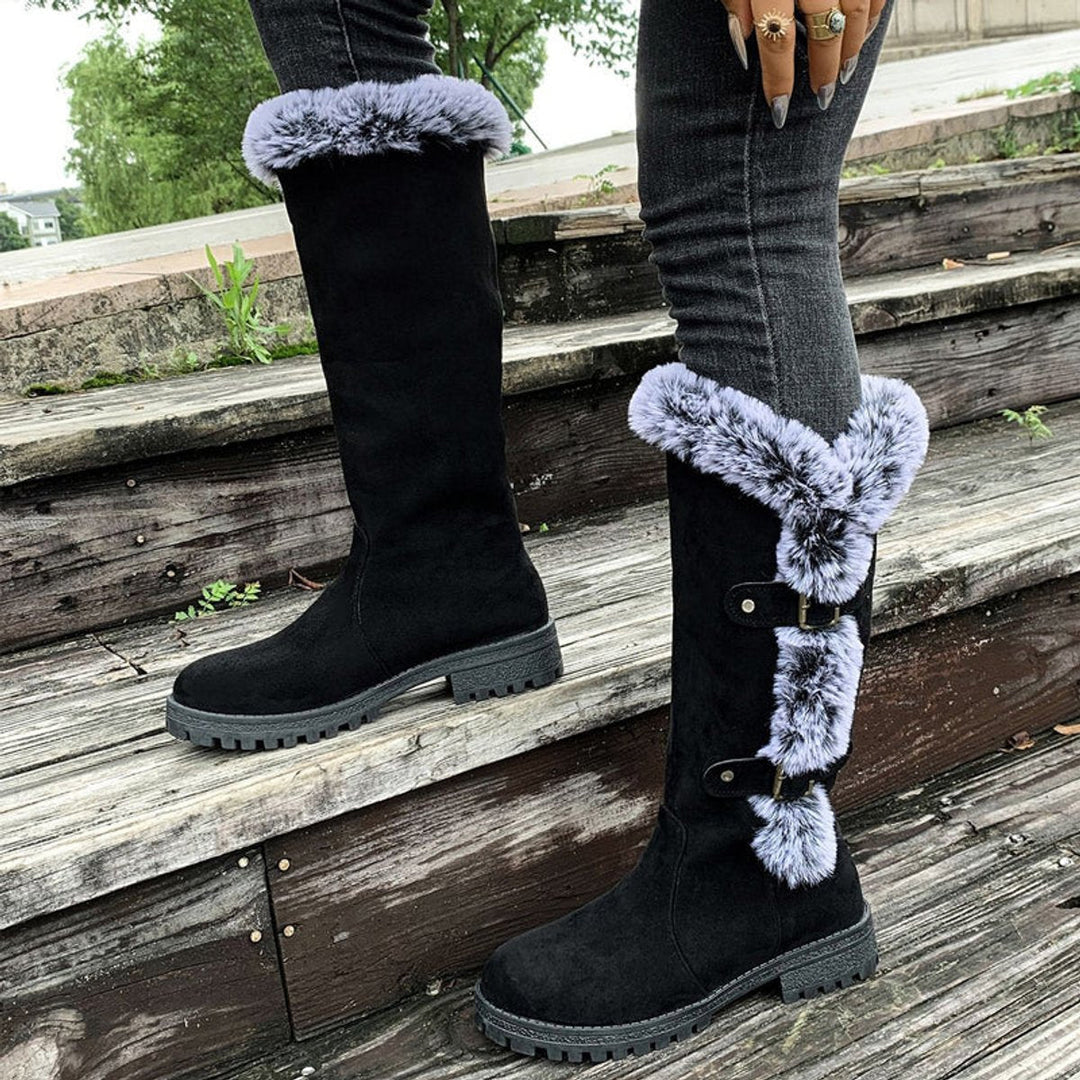 Damen Winterstiefel Gefütterte Kniehohe Stiefel Schnallen Boots