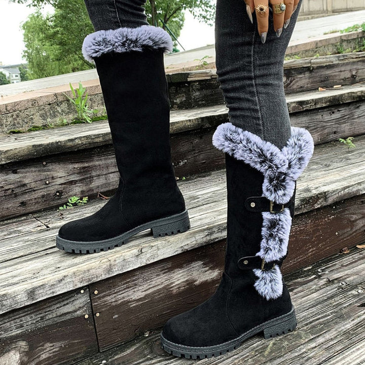 Damen Winterstiefel Gefütterte Kniehohe Stiefel Schnallen Boots