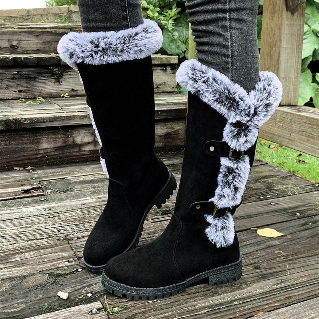 Damen Winterstiefel Gefütterte Kniehohe Stiefel Schnallen Boots