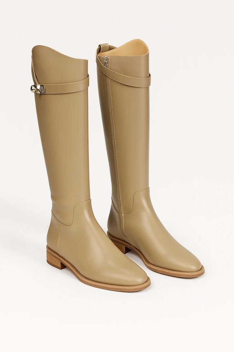 Damen Reitstiefel Kniehoch Blockabsatz Schnalle Lederstiefel