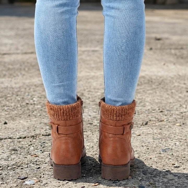 Damen Stiefeletten Kunstleder Schnürung Blockabsatz Winterboots