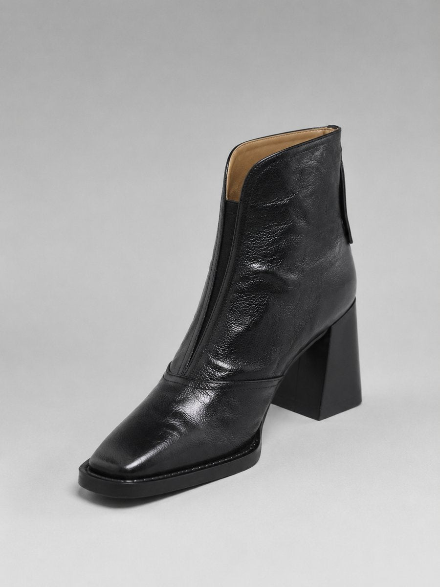 Damen Boots Blockabsatz Eckige Kappe Kunstleder Stiefeletten