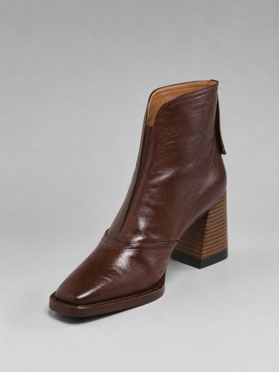 Damen Boots Blockabsatz Eckige Kappe Kunstleder Stiefeletten