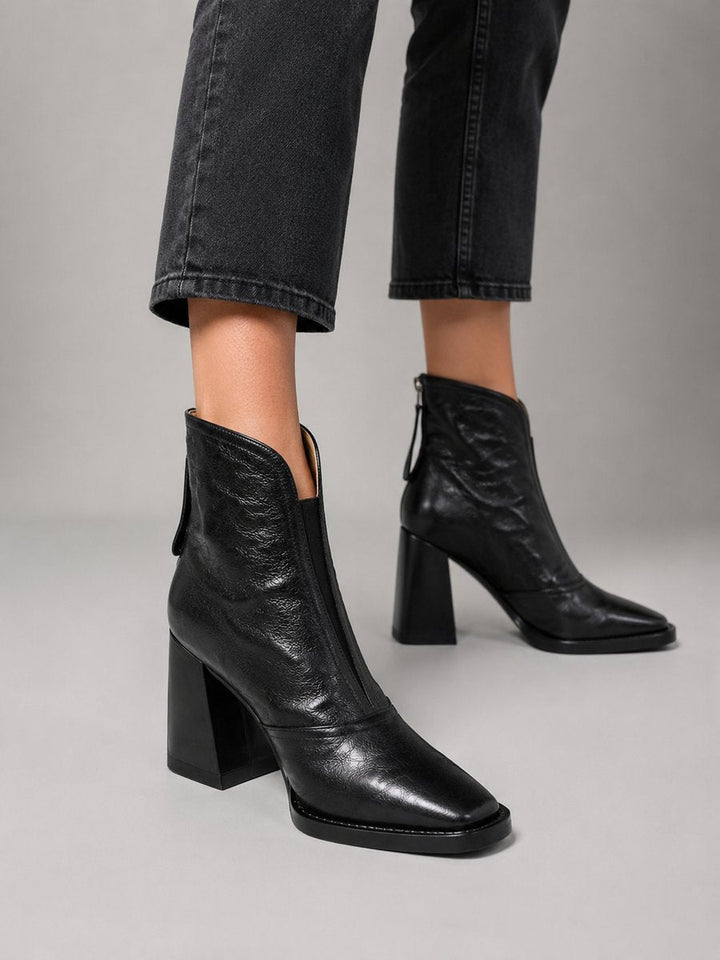 Damen Boots Blockabsatz Eckige Kappe Kunstleder Stiefeletten