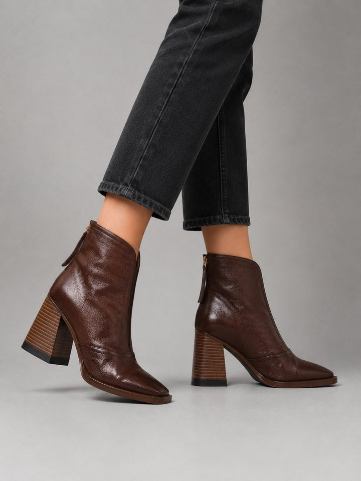 Damen Boots Blockabsatz Eckige Kappe Kunstleder Stiefeletten